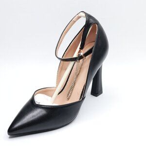 DANAZANA Women Chain Ankle Strap Flare Heels Women's Closed Toe Pumps Stilettos